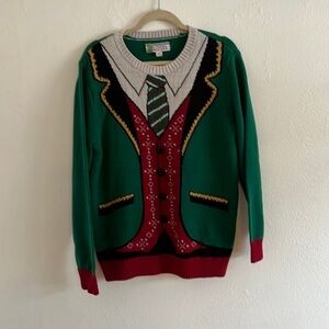 Vintage Unique Ugly Holiday Sweater Man’s Jacket Shirt Tie Vest Combo Size XL